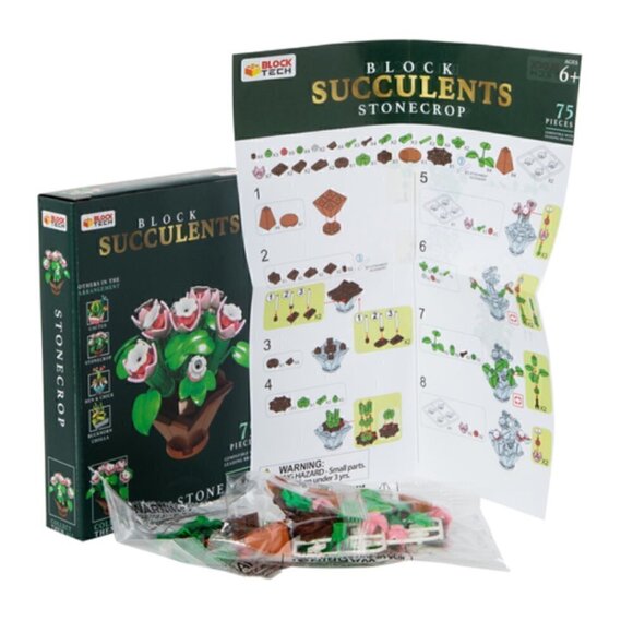 Block Tech Succulents Block Set Stonecrop NWT Building Activity Faux Plant Decor - Picture 4 of 6